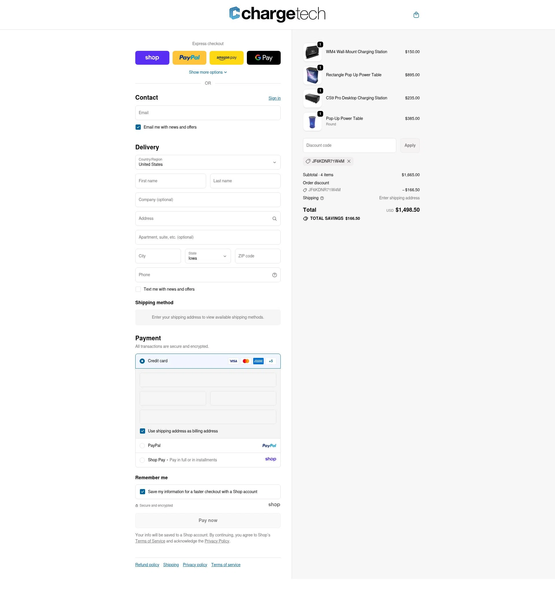 ChargeTech checkout page showing ChargeTech promo code box | Screenshot taken by SimplyCodes community member on Nov 19, 2025