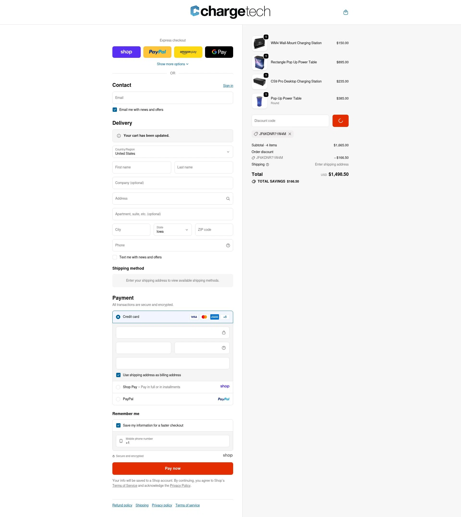 ChargeTech checkout page showing ChargeTech promo code box | Screenshot taken by SimplyCodes community member on Dec 23, 2025