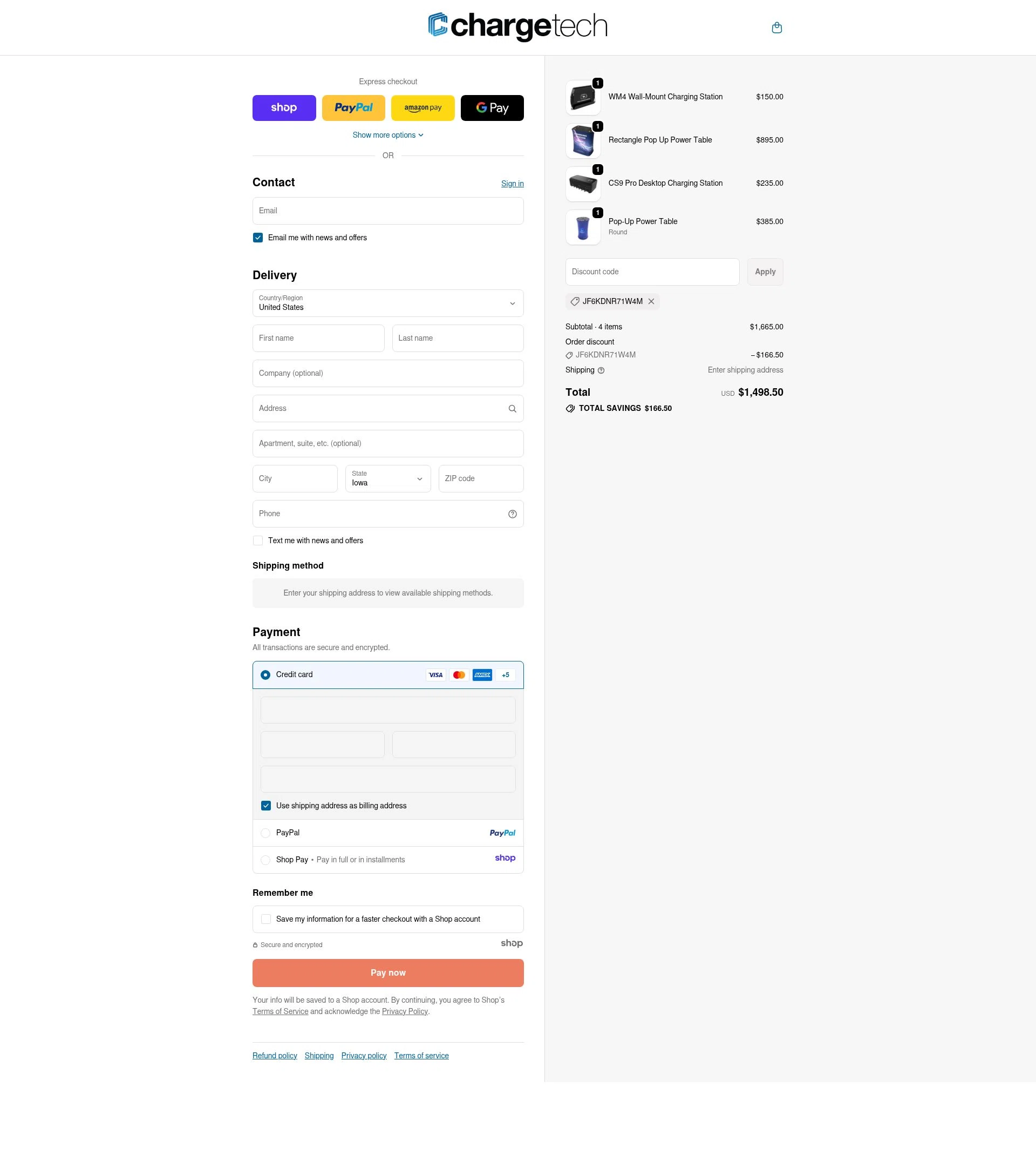 ChargeTech checkout page showing ChargeTech promo code box | Screenshot taken by SimplyCodes community member on Dec 10, 2025