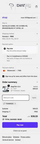 THANKS20 coupon verification screenshot