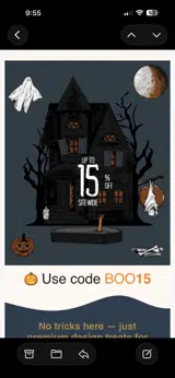 BOO15 coupon verification screenshot