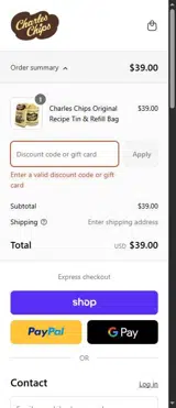 Charles Chips coupon verification screenshot