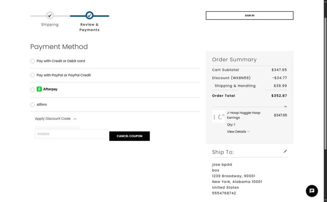 Charles & Colvard checkout page showing Charles & Colvard discount code box | Screenshot taken by SimplyCodes community member on Jul 17, 2025