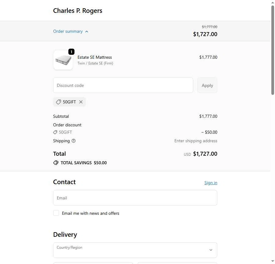 Charles P. Rogers checkout page showing Charles P. Rogers coupon code box | Screenshot taken by SimplyCodes community member on Nov 16, 2025