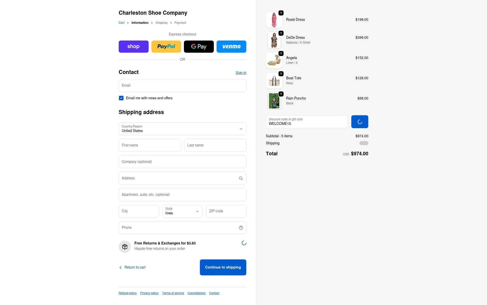 Charleston Shoe checkout page showing Charleston Shoe discount code box | Screenshot taken by SimplyCodes community member on Feb 13, 2026