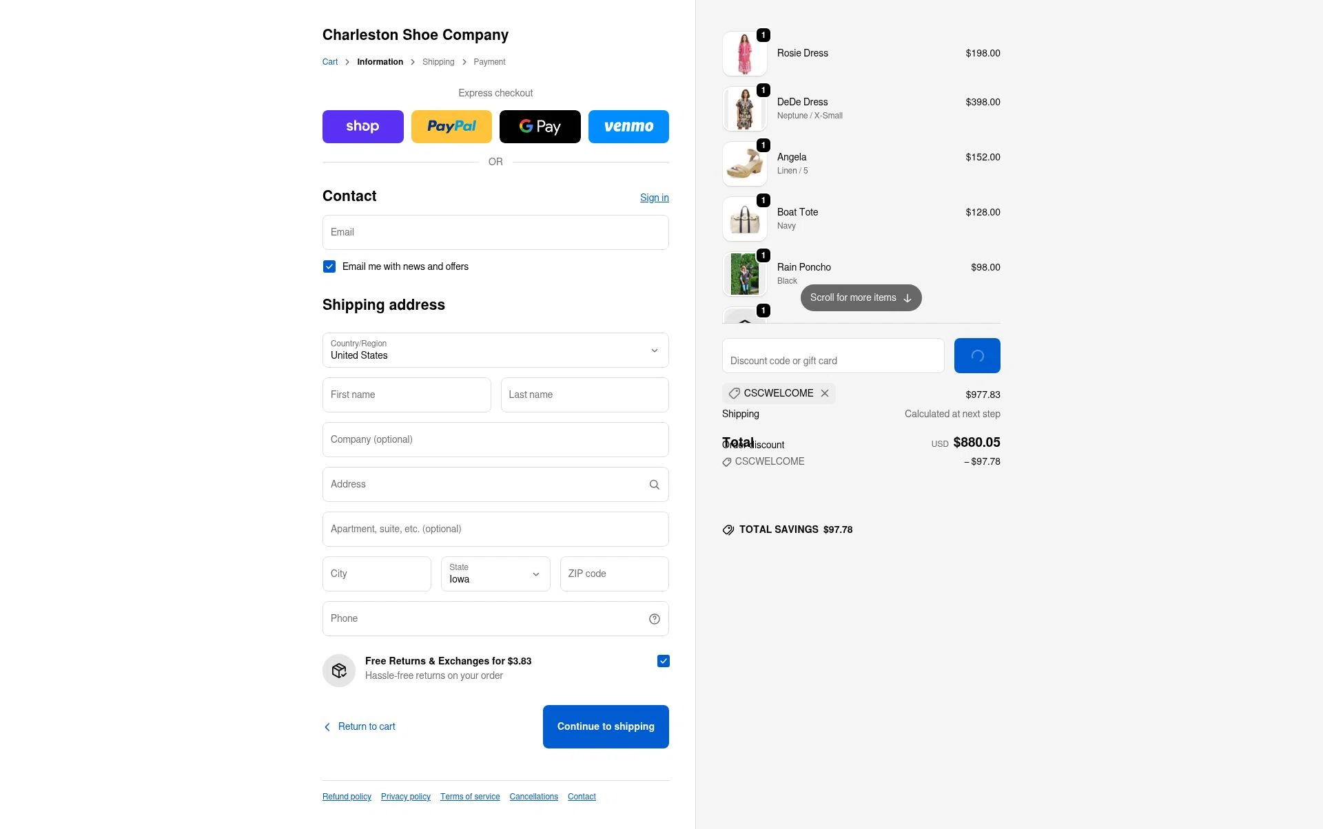 Charleston Shoe checkout page showing Charleston Shoe discount code box | Screenshot taken by SimplyCodes community member on Feb 13, 2026