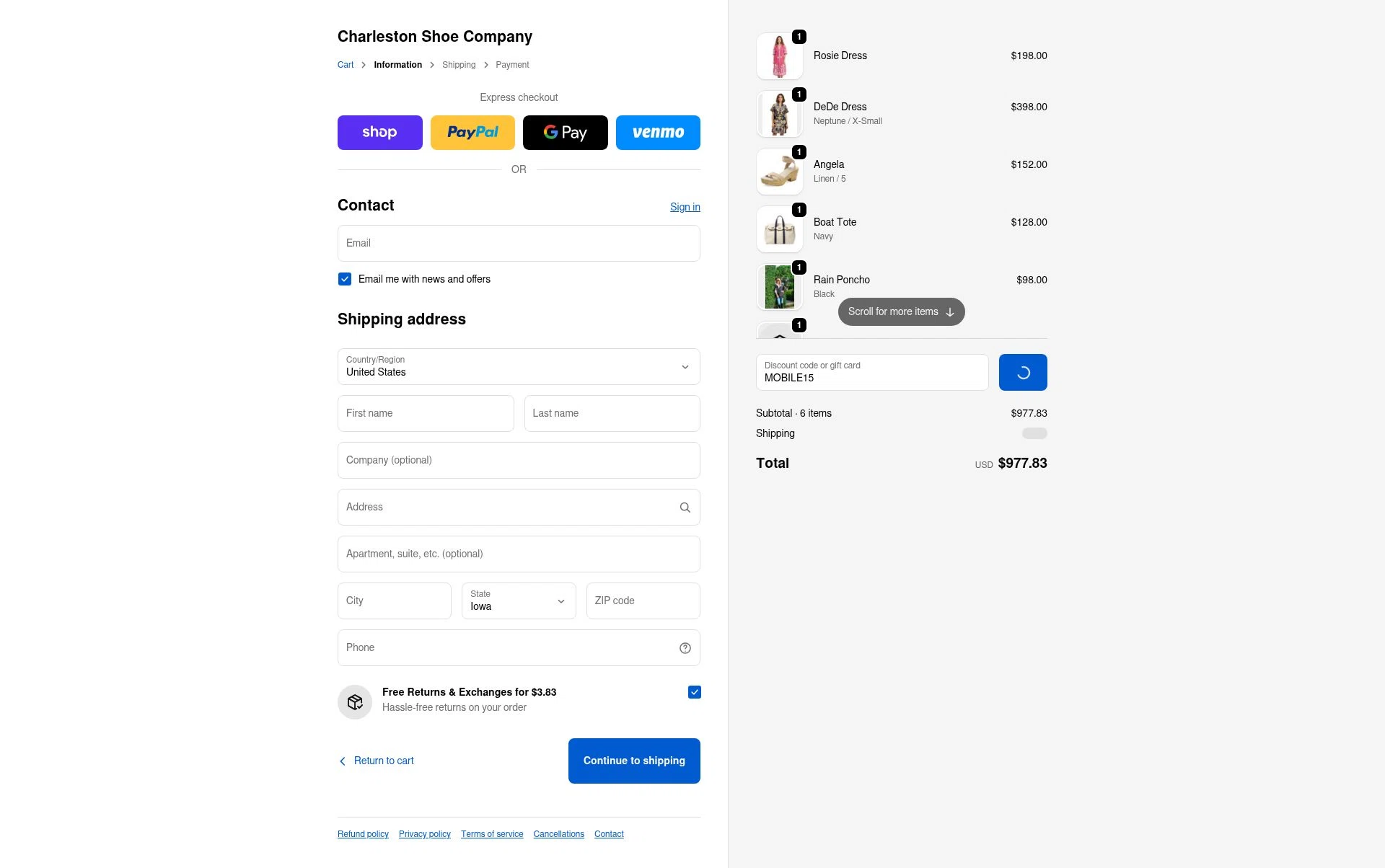 Charleston Shoe checkout page showing Charleston Shoe discount code box | Screenshot taken by SimplyCodes community member on Feb 9, 2026