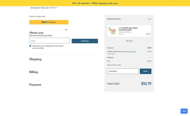 Charlie Banana checkout page showing Charlie Banana promo code box | Screenshot taken by SimplyCodes community member on Jun 9, 2025