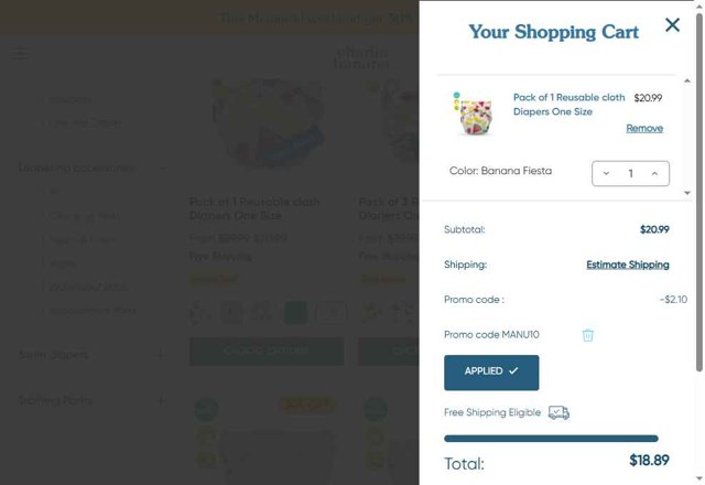 Charlie Banana checkout page showing Charlie Banana promo code box | Screenshot taken by SimplyCodes community member on May 28, 2025
