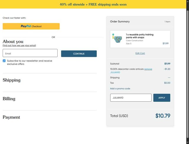 Charlie Banana checkout page showing Charlie Banana promo code box | Screenshot taken by SimplyCodes community member on Jun 6, 2025