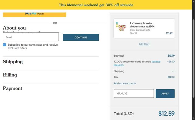 Charlie Banana checkout page showing Charlie Banana promo code box | Screenshot taken by SimplyCodes community member on May 28, 2025
