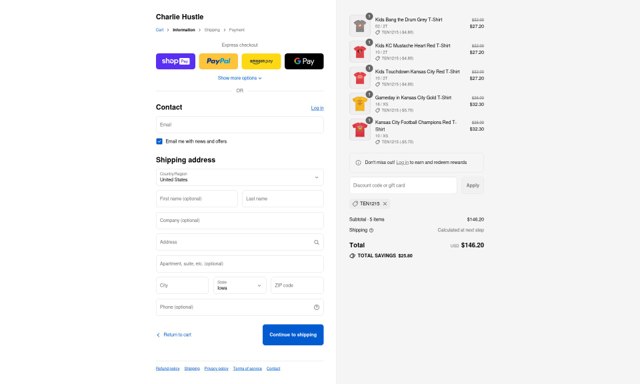 Charlie Hustle checkout page showing Charlie Hustle discount code box | Screenshot taken by SimplyCodes community member on Aug 27, 2025