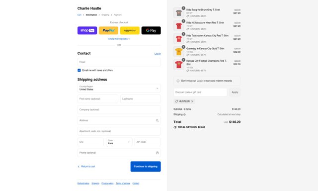Charlie Hustle checkout page showing Charlie Hustle discount code box | Screenshot taken by SimplyCodes community member on Aug 27, 2025