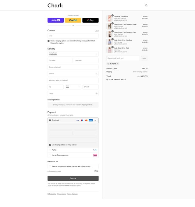 Charli UK checkout page showing Charli UK promo code box | Screenshot taken by SimplyCodes community member on Aug 16, 2025