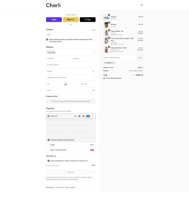 Charli UK checkout page showing Charli UK promo code box | Screenshot taken by SimplyCodes community member on Sep 3, 2025