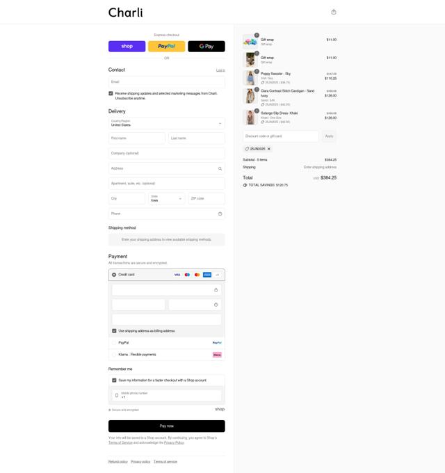 Charli UK checkout page showing Charli UK promo code box | Screenshot taken by SimplyCodes community member on Sep 3, 2025