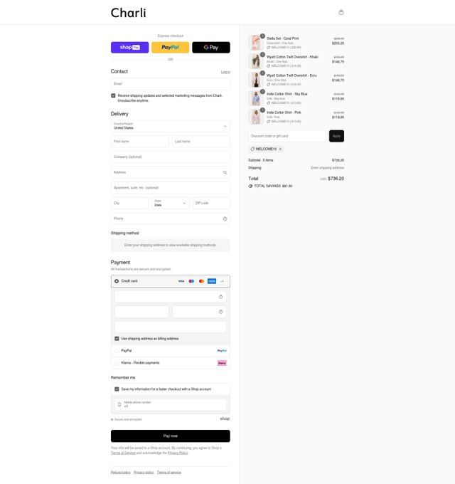 Charli UK checkout page showing Charli UK promo code box | Screenshot taken by SimplyCodes community member on Aug 22, 2025