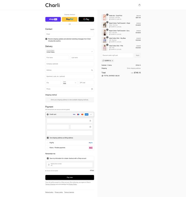 Charli UK checkout page showing Charli UK promo code box | Screenshot taken by SimplyCodes community member on Aug 16, 2025
