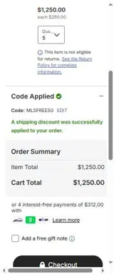 MLSFREE50 coupon verification screenshot