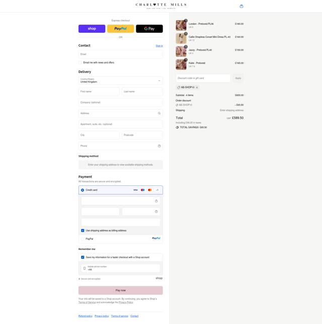 Charlotte Mills checkout page showing Charlotte Mills discount code box | Screenshot taken by SimplyCodes community member on Sep 12, 2025