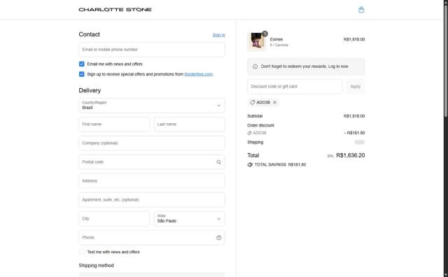 Charlotte Stone checkout page showing Charlotte Stone discount code box | Screenshot taken by SimplyCodes community member on Sep 11, 2025