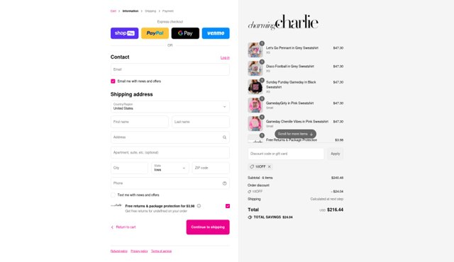 Charming Charlie checkout page showing Charming Charlie promo code box | Screenshot taken by SimplyCodes community member on Aug 27, 2025