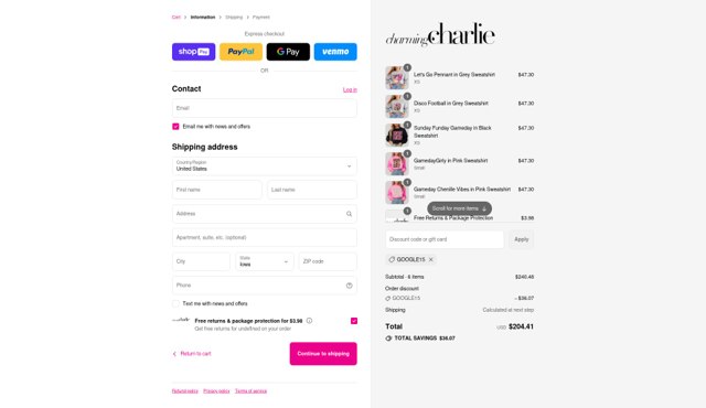 Charming Charlie checkout page showing Charming Charlie promo code box | Screenshot taken by SimplyCodes community member on Aug 27, 2025