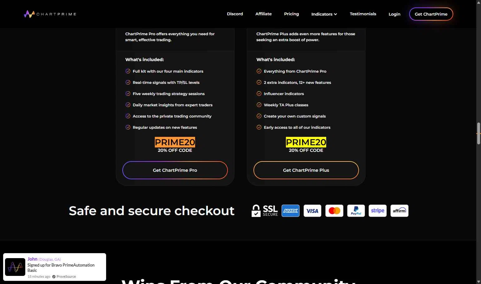 Chartprime checkout page showing Chartprime promo code box | Screenshot taken by SimplyCodes community member on Dec 28, 2025