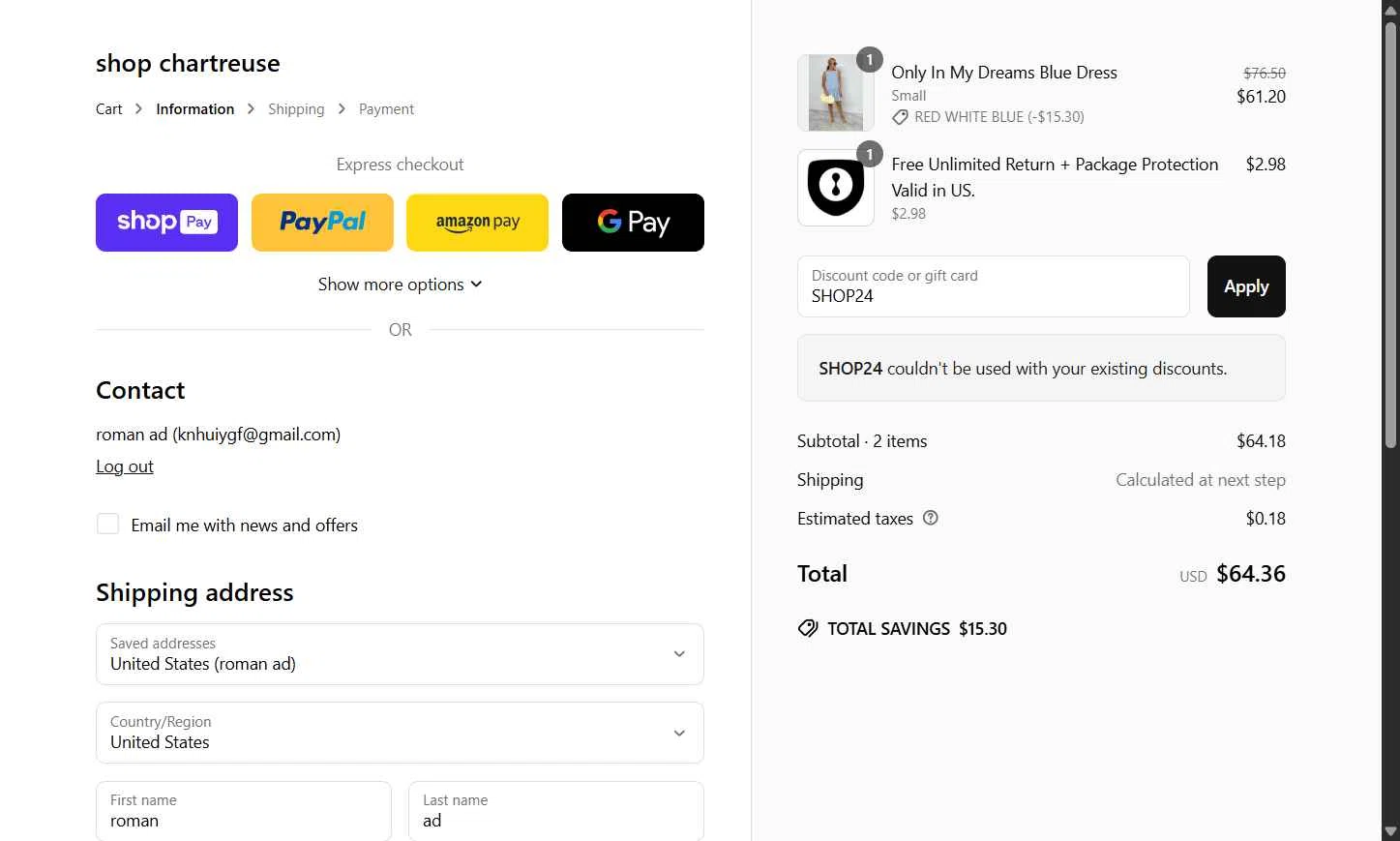 Chartreuse Boutique checkout page showing Chartreuse Boutique promo code box | Screenshot taken by SimplyCodes community member on Jun 28, 2025