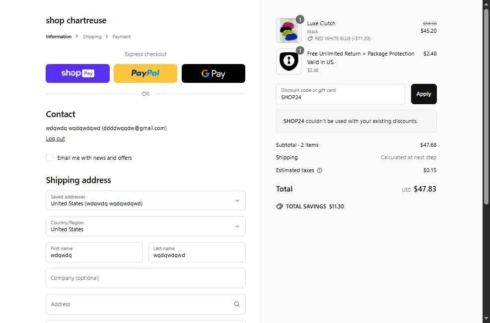 Chartreuse Boutique checkout page showing Chartreuse Boutique promo code box | Screenshot taken by SimplyCodes community member on Jun 28, 2025