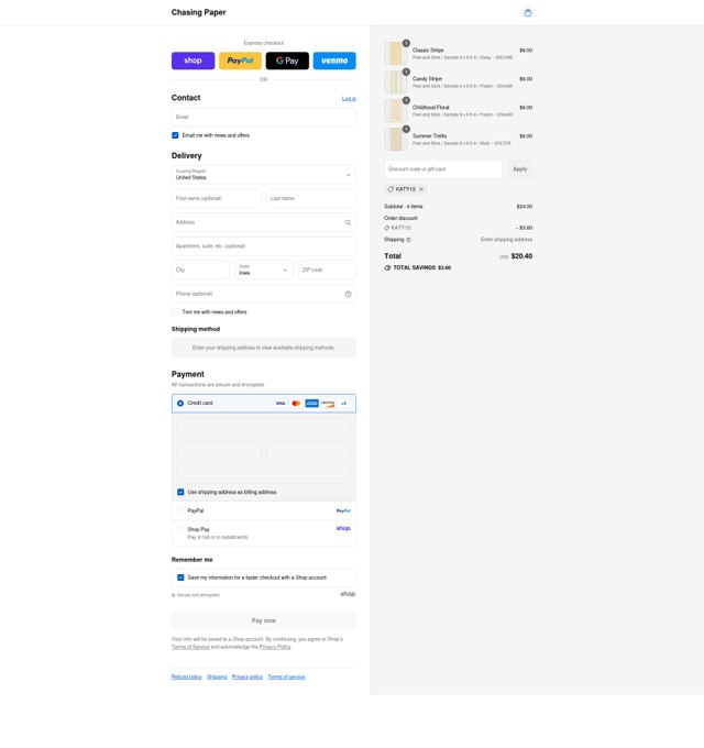 Chasing Paper checkout page showing Chasing Paper discount code box | Screenshot taken by SimplyCodes community member on Sep 4, 2025