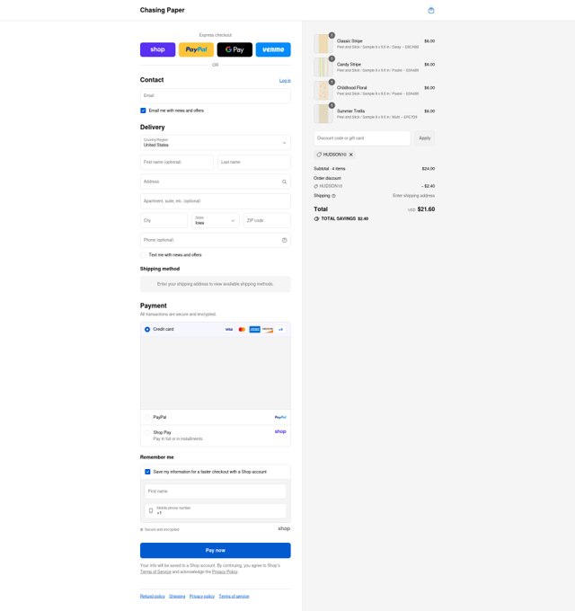 Chasing Paper checkout page showing Chasing Paper discount code box | Screenshot taken by SimplyCodes community member on Sep 4, 2025