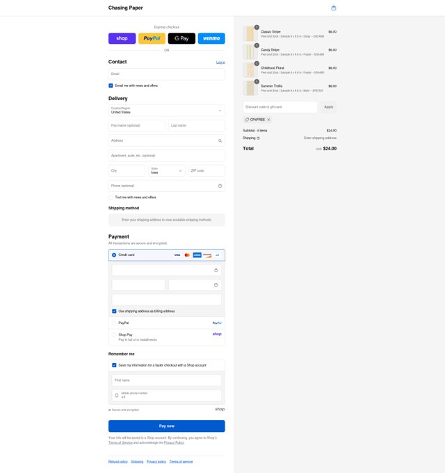 Chasing Paper checkout page showing Chasing Paper discount code box | Screenshot taken by SimplyCodes community member on Sep 4, 2025
