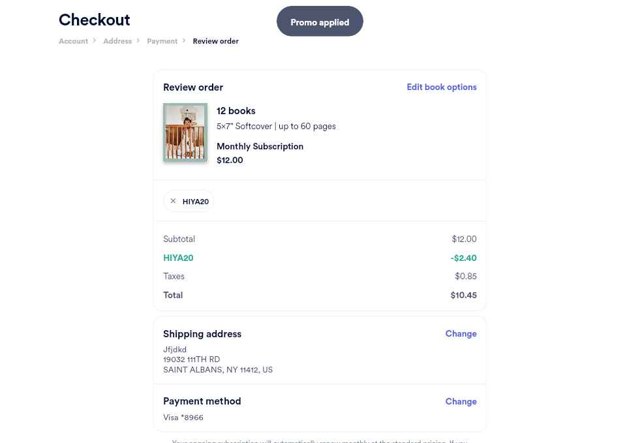 Chatbooks checkout page showing Chatbooks promo code box | Screenshot taken by SimplyCodes community member on Aug 19, 2025