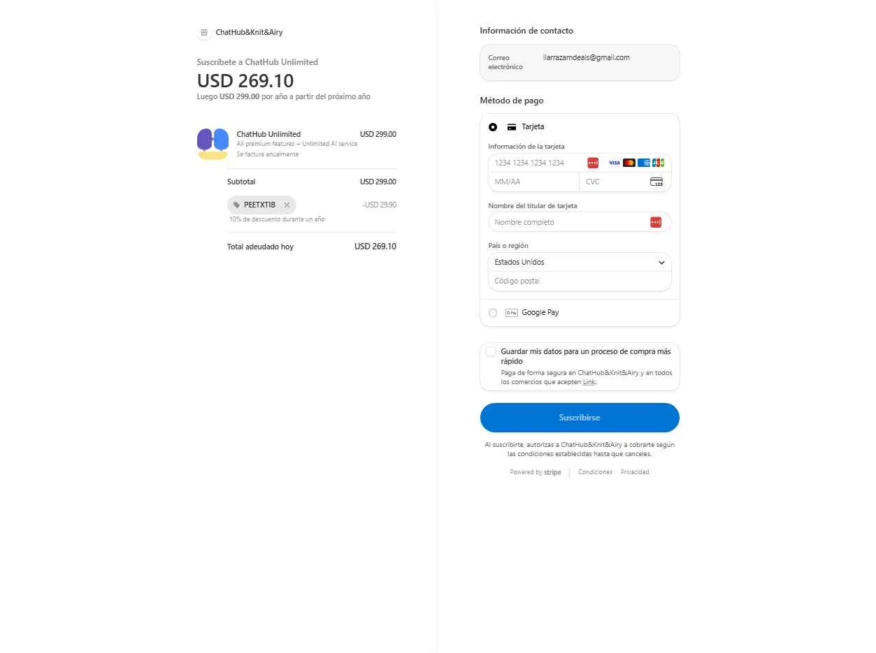 ChatHub AI checkout page showing ChatHub AI promo code box | Screenshot taken by SimplyCodes community member on Oct 25, 2025