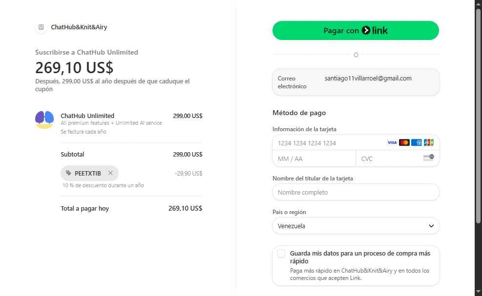 ChatHub AI checkout page showing ChatHub AI promo code box | Screenshot taken by SimplyCodes community member on Jul 9, 2025