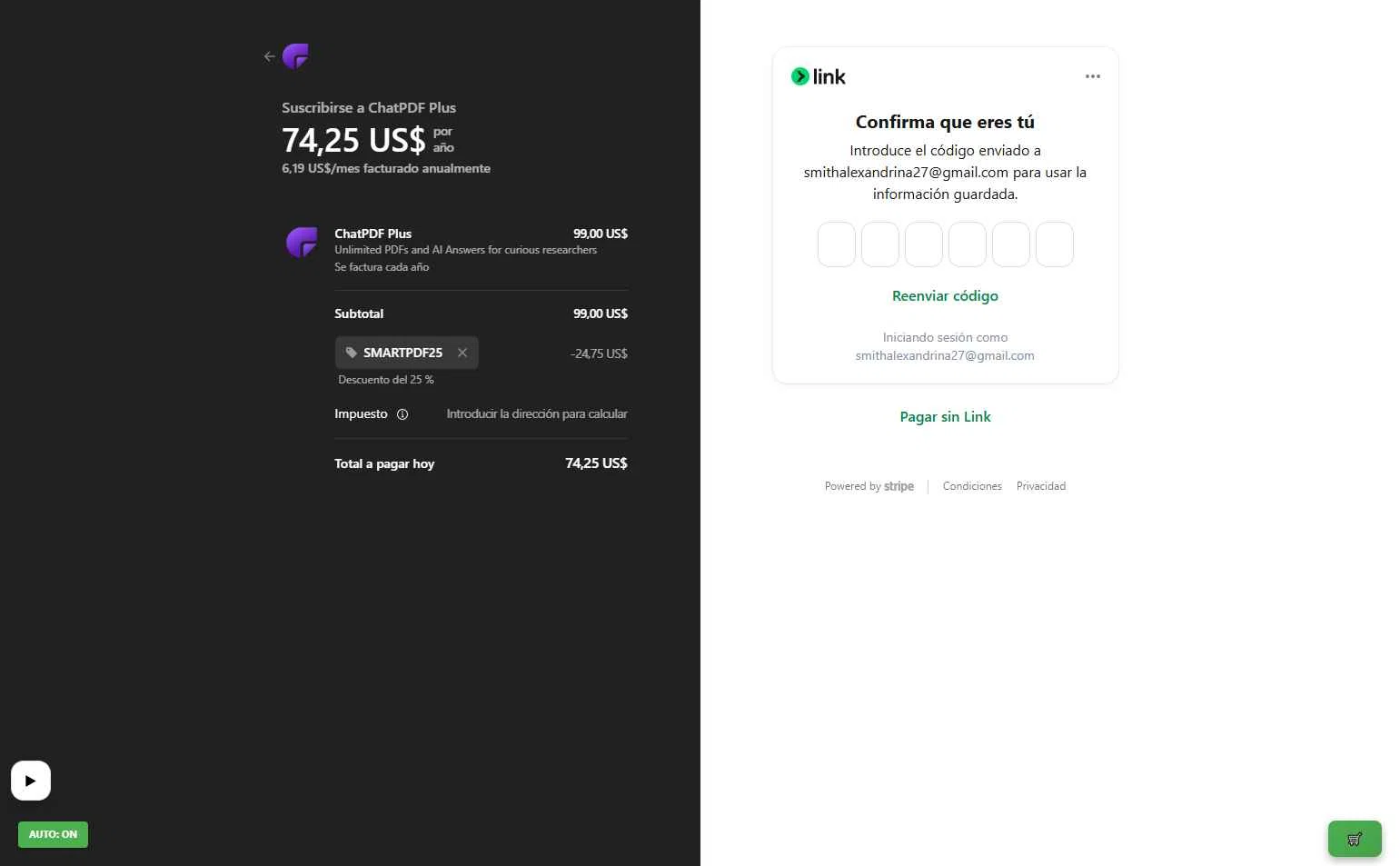ChatPDF checkout page showing ChatPDF promo code box | Screenshot taken by SimplyCodes community member on Dec 25, 2025