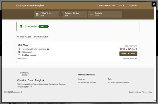 Chatrium Hotels & Residences checkout page showing Chatrium Hotels & Residences discount code box | Screenshot taken by SimplyCodes community member on Jun 13, 2025
