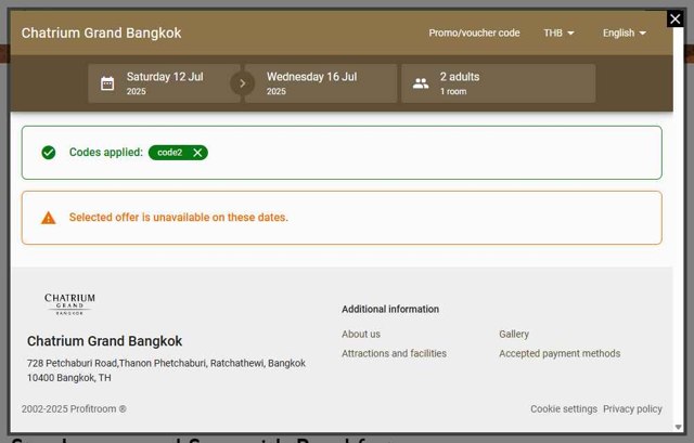 Chatrium Hotels & Residences checkout page showing Chatrium Hotels & Residences discount code box | Screenshot taken by SimplyCodes community member on Jul 12, 2025