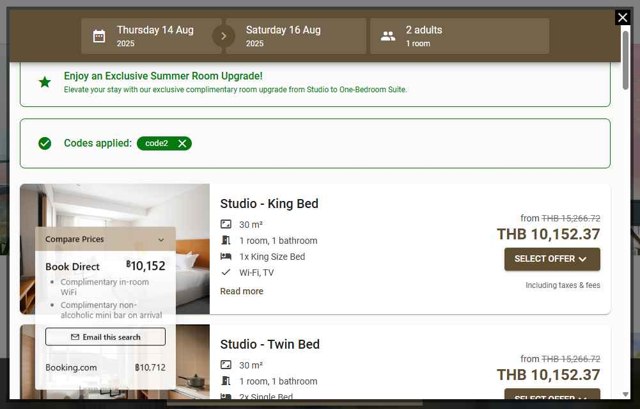 Chatrium Hotels & Residences checkout page showing Chatrium Hotels & Residences discount code box | Screenshot taken by SimplyCodes community member on Aug 9, 2025