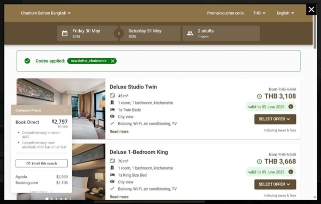 Chatrium Hotels & Residences checkout page showing Chatrium Hotels & Residences discount code box | Screenshot taken by SimplyCodes community member on May 30, 2025