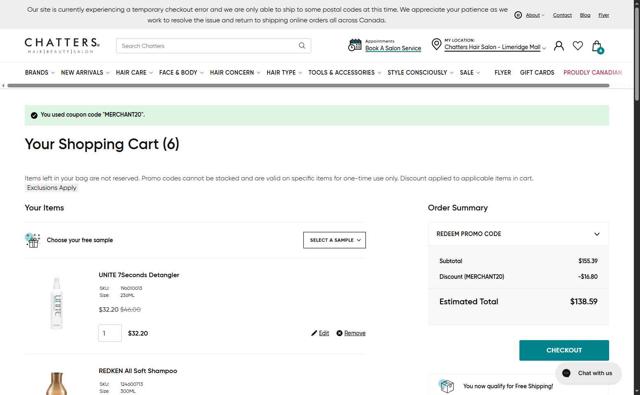 Chatters checkout page showing Chatters coupon code box | Screenshot taken by SimplyCodes community member on Jul 1, 2025