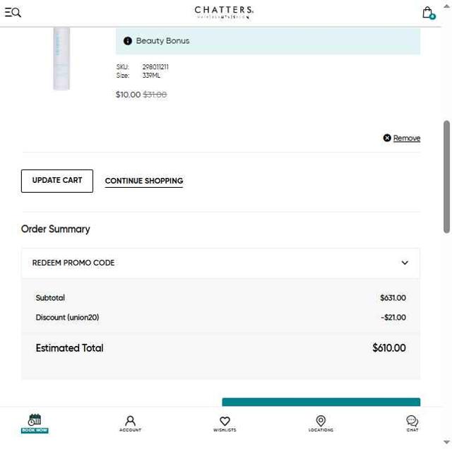 Chatters checkout page showing Chatters coupon code box | Screenshot taken by SimplyCodes community member on Jul 11, 2025