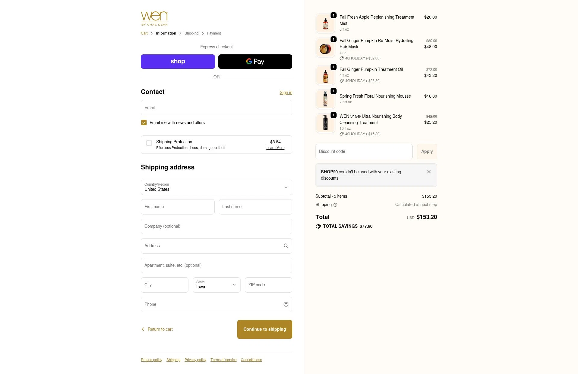 Chaz Dean checkout page showing Chaz Dean promo code box | Screenshot taken by SimplyCodes community member on Dec 18, 2025
