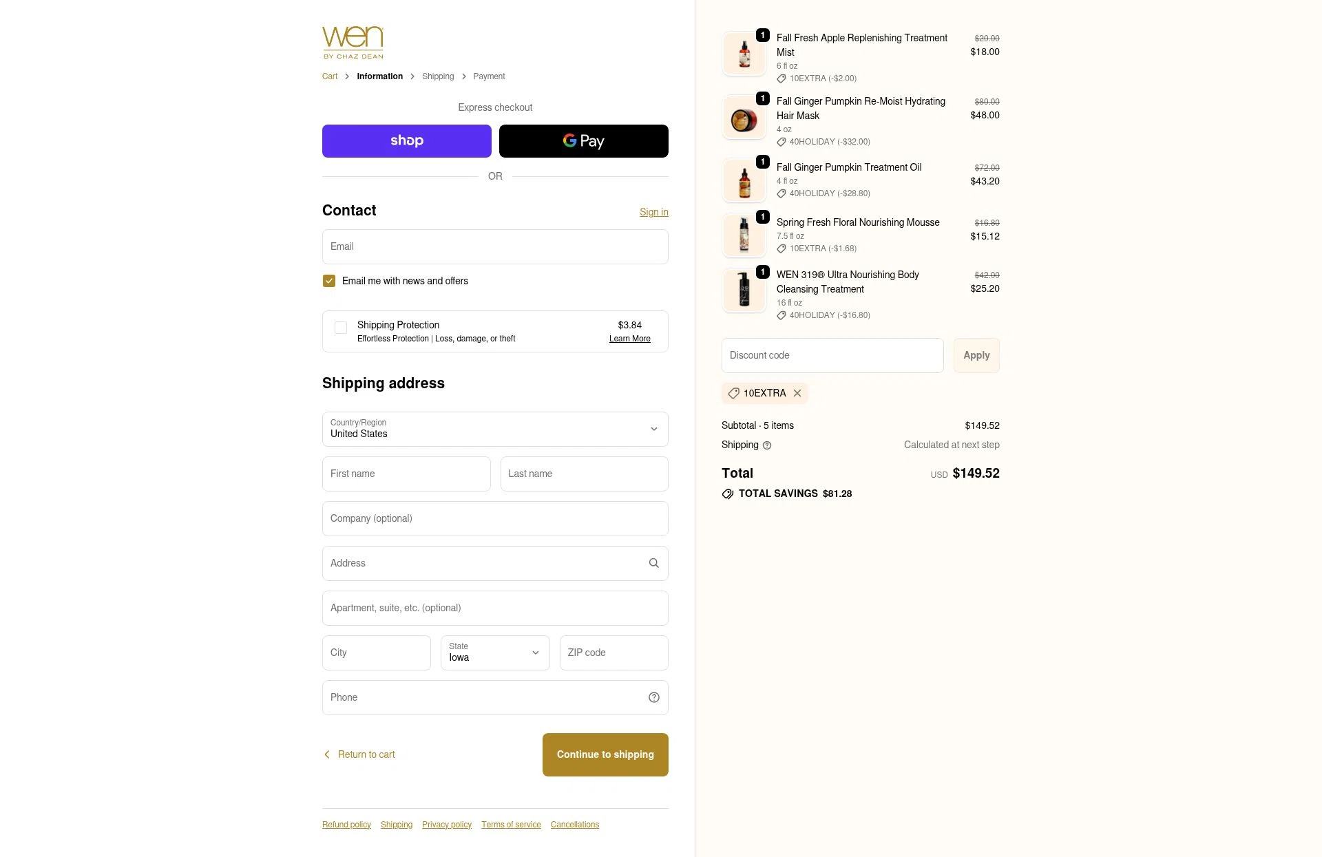 Chaz Dean checkout page showing Chaz Dean promo code box | Screenshot taken by SimplyCodes community member on Dec 6, 2025