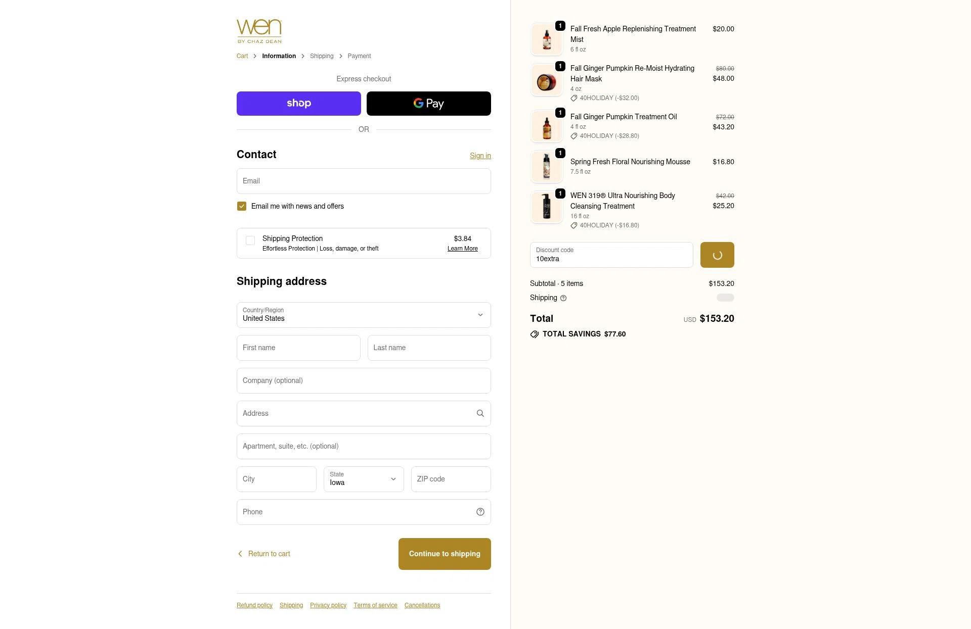 Chaz Dean checkout page showing Chaz Dean promo code box | Screenshot taken by SimplyCodes community member on Dec 18, 2025