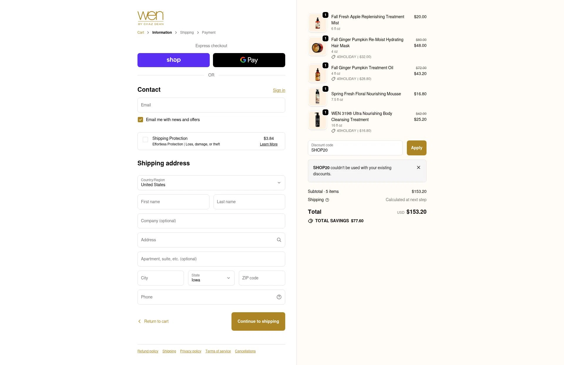 Chaz Dean checkout page showing Chaz Dean promo code box | Screenshot taken by SimplyCodes community member on Dec 11, 2025