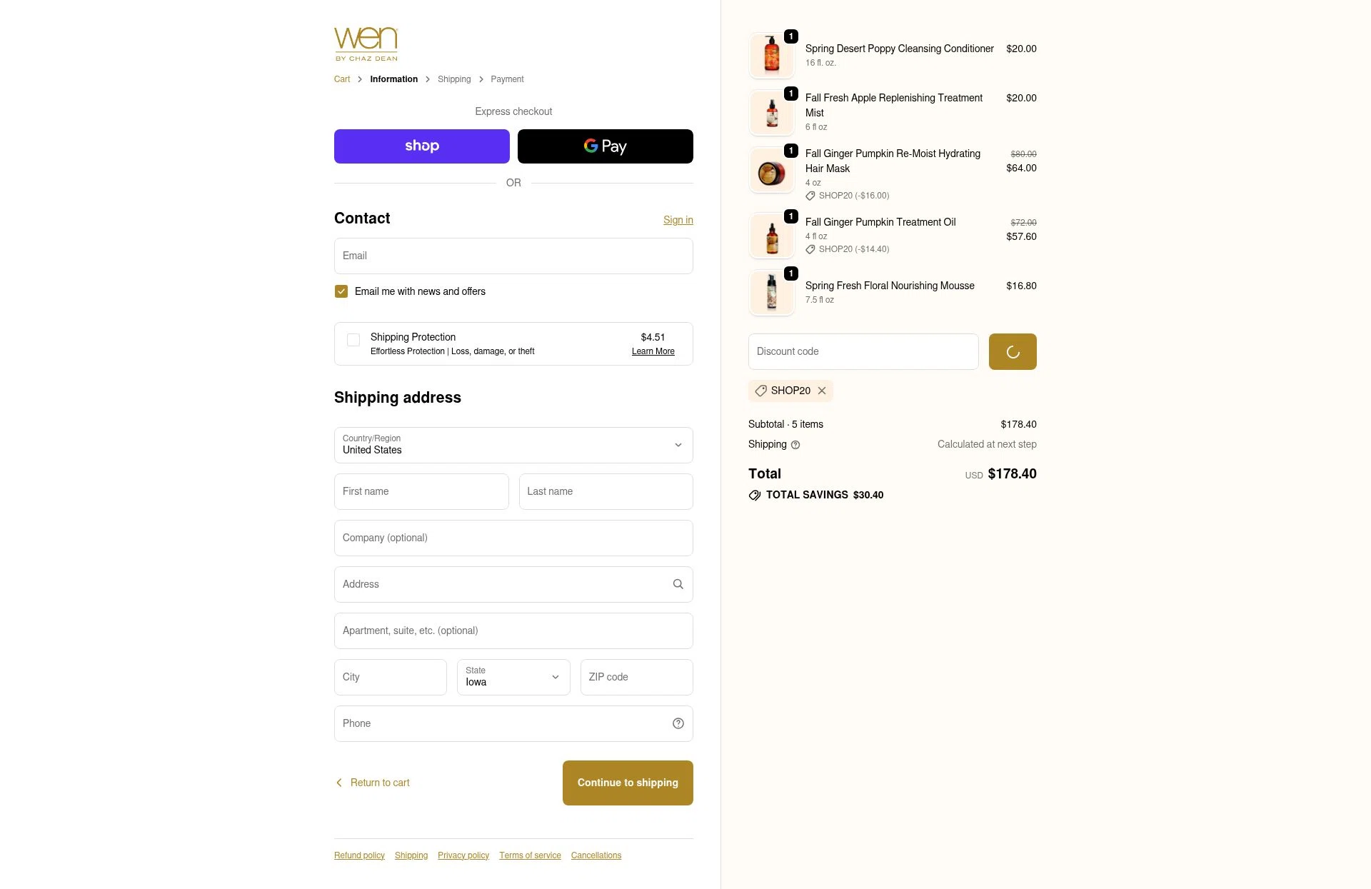 Chaz Dean checkout page showing Chaz Dean promo code box | Screenshot taken by SimplyCodes community member on Jan 8, 2026