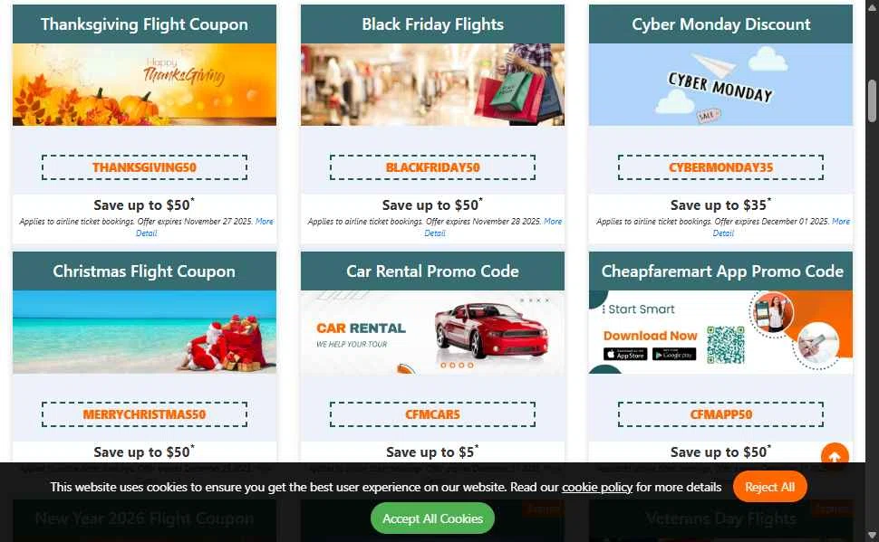 Cheapfaremart checkout page showing Cheapfaremart promo code box | Screenshot taken by SimplyCodes community member on Nov 16, 2025