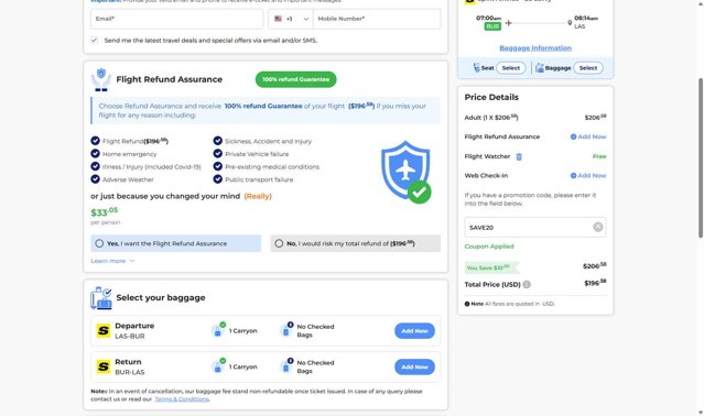 Cheapflightsfares checkout page showing Cheapflightsfares promo code box | Screenshot taken by SimplyCodes community member on Aug 14, 2025